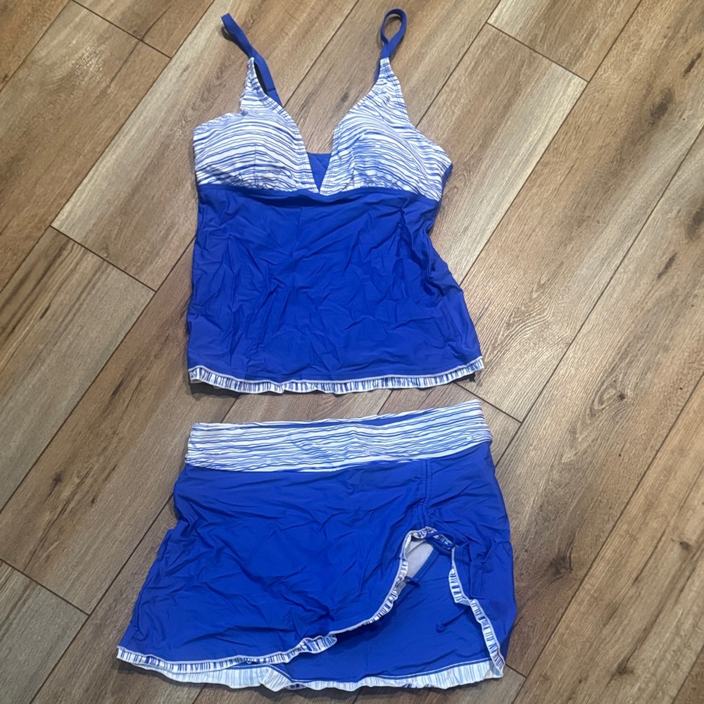 Blue and White Striped Tankini Set